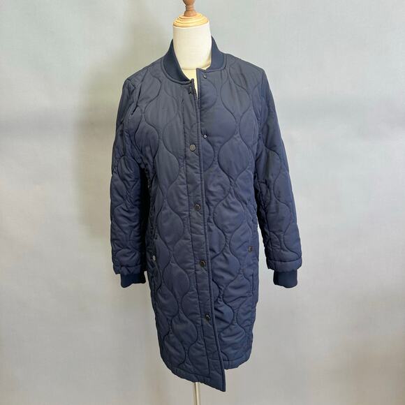 Banana Republic Water-resistant Quilted Long Coat in Navy Size Medium - Picture 1 of 15